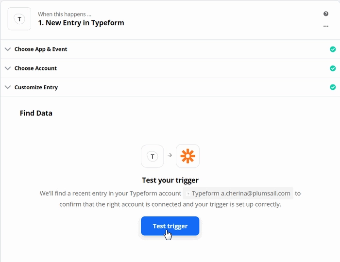 Test Typeform trigger to find data