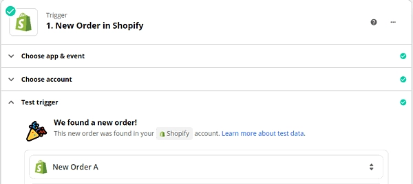 successfull testing of shopify trigger