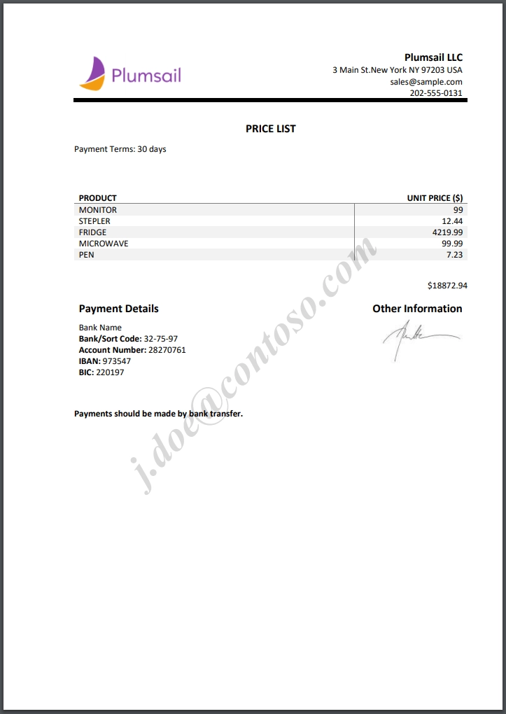 Protected price list
