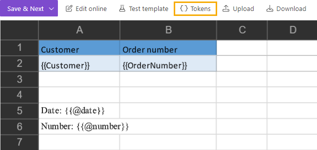 Tokens dialog