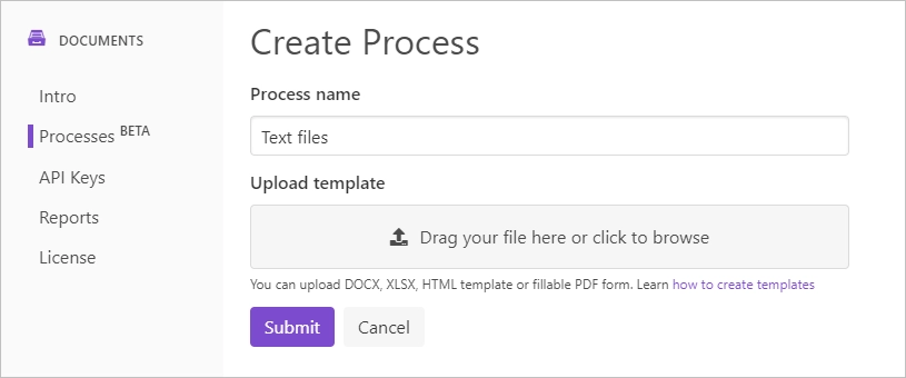 create test document from template