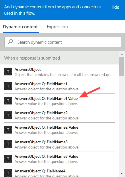 dynamic content of Typeform is submitted