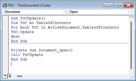 Update TOC Macros