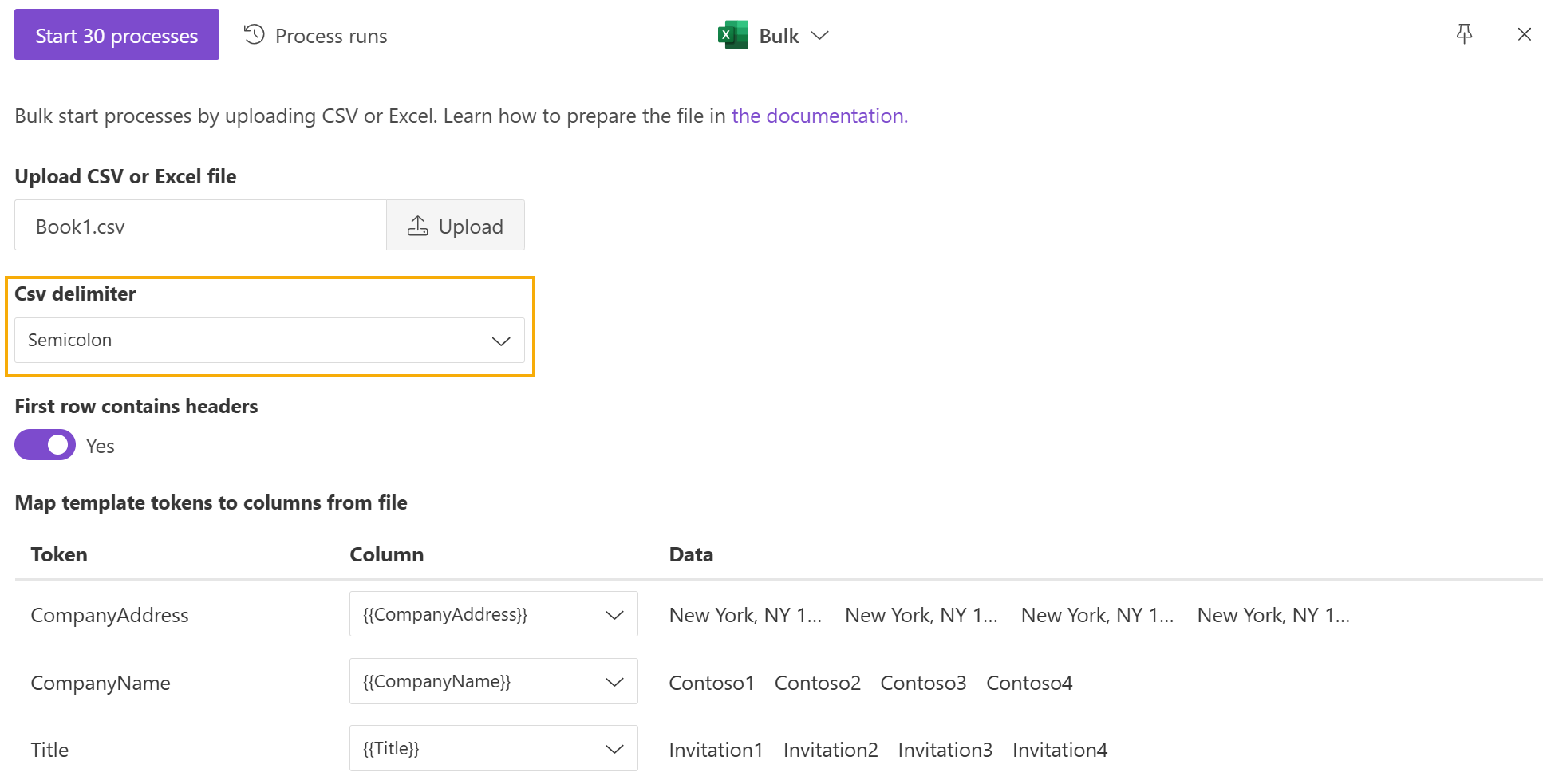 Upload CSV or Excel file