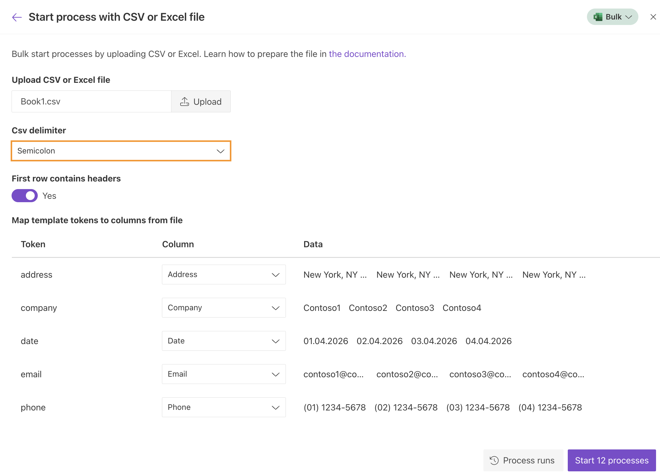 Select CSV delimiter