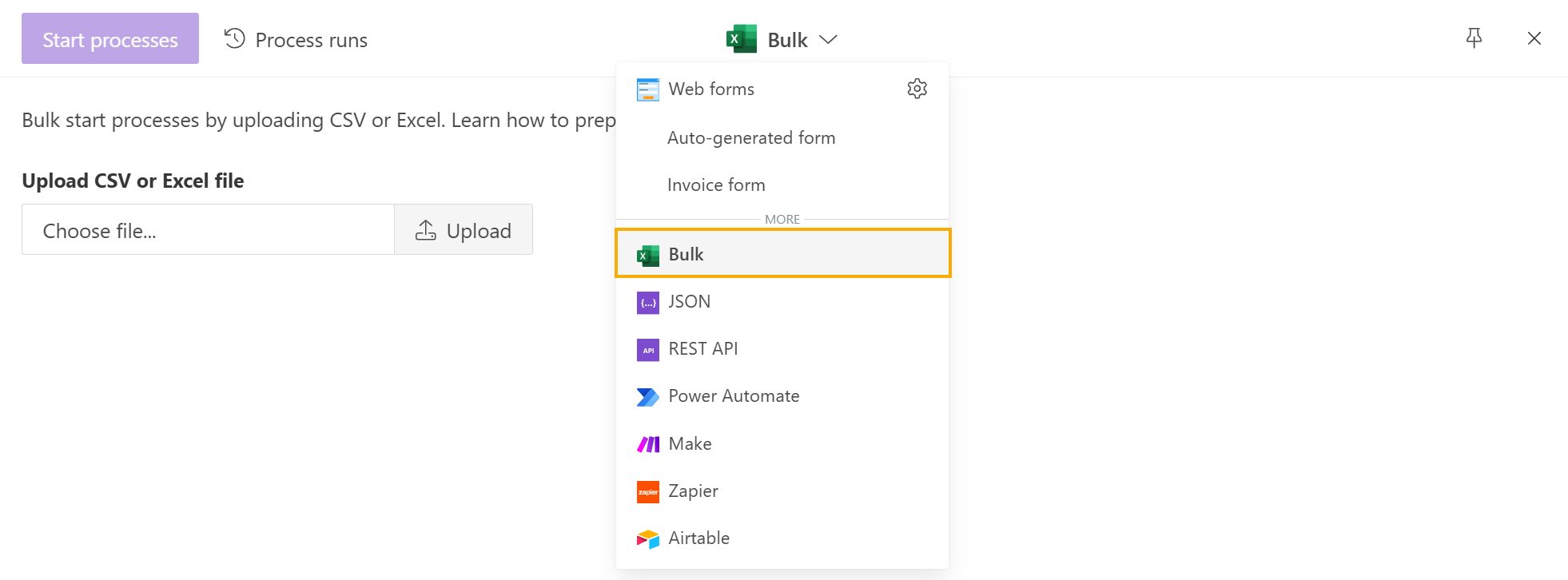 Upload CSV or Excel file