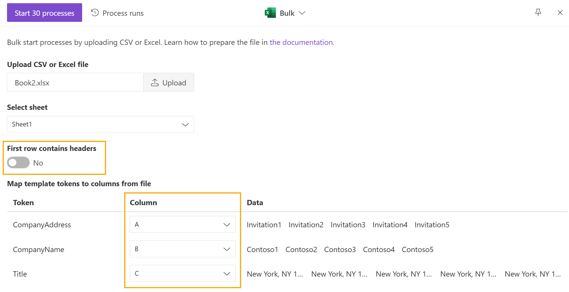 Upload CSV or Excel file