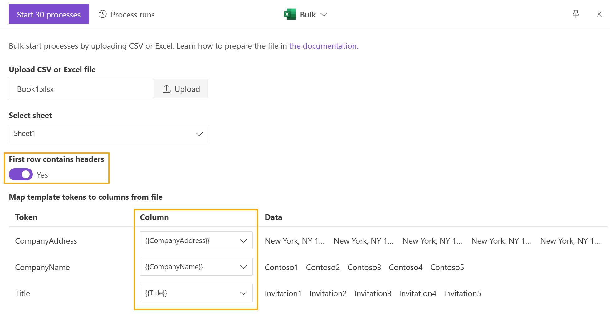 Upload CSV or Excel file