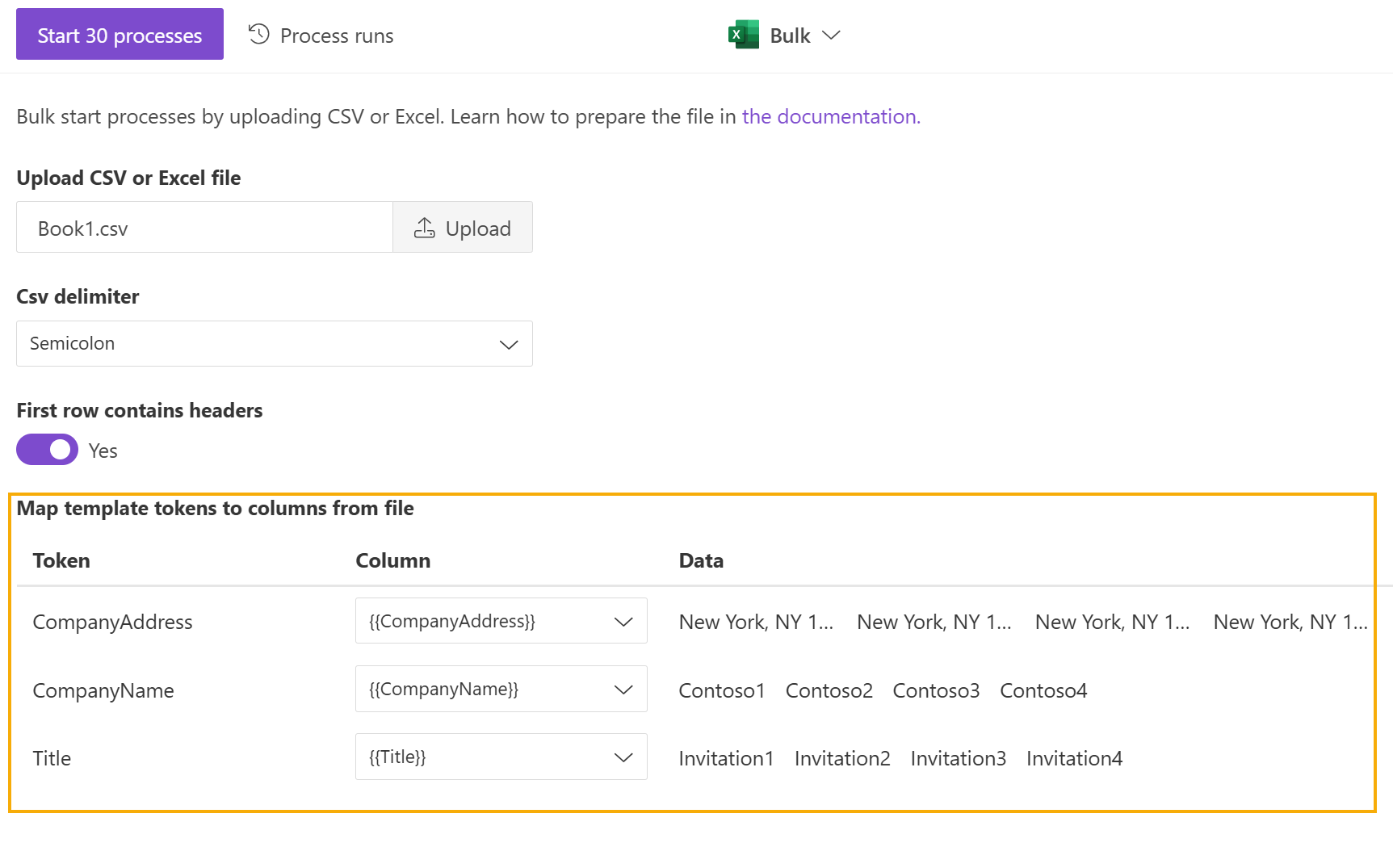 Upload CSV or Excel file