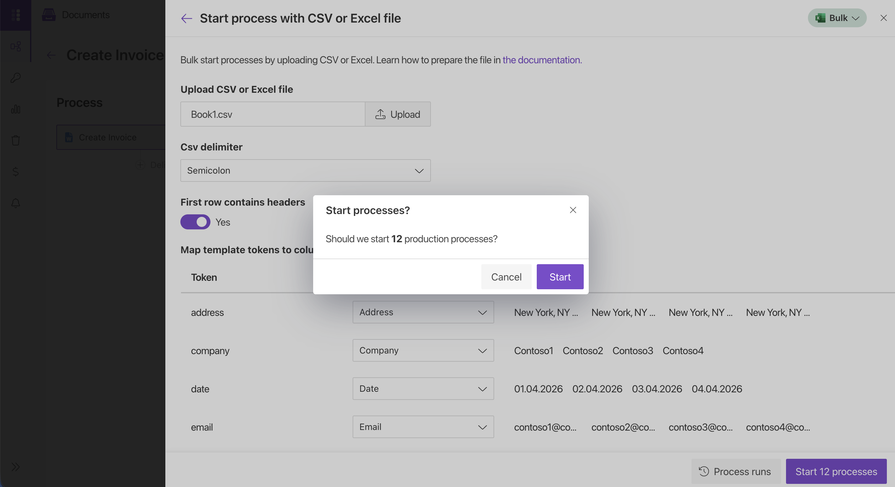 Production mode runs processes for all rows