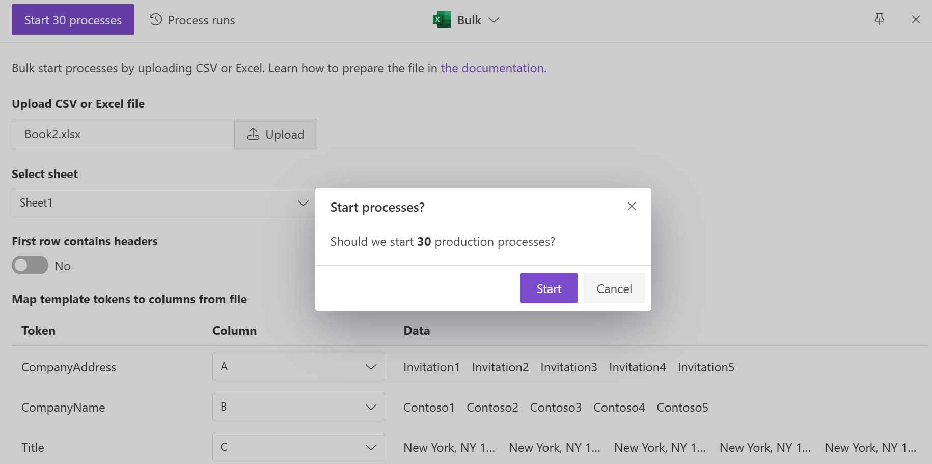 Upload CSV or Excel file