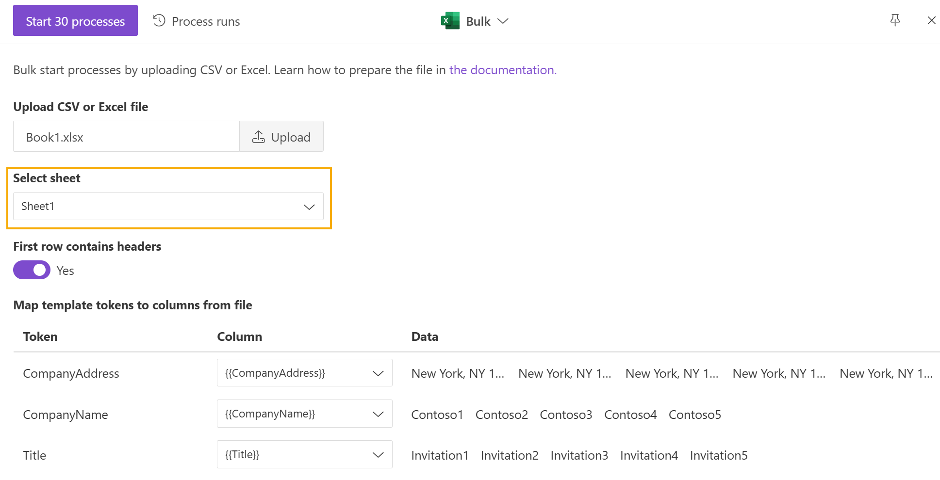 Upload CSV or Excel file