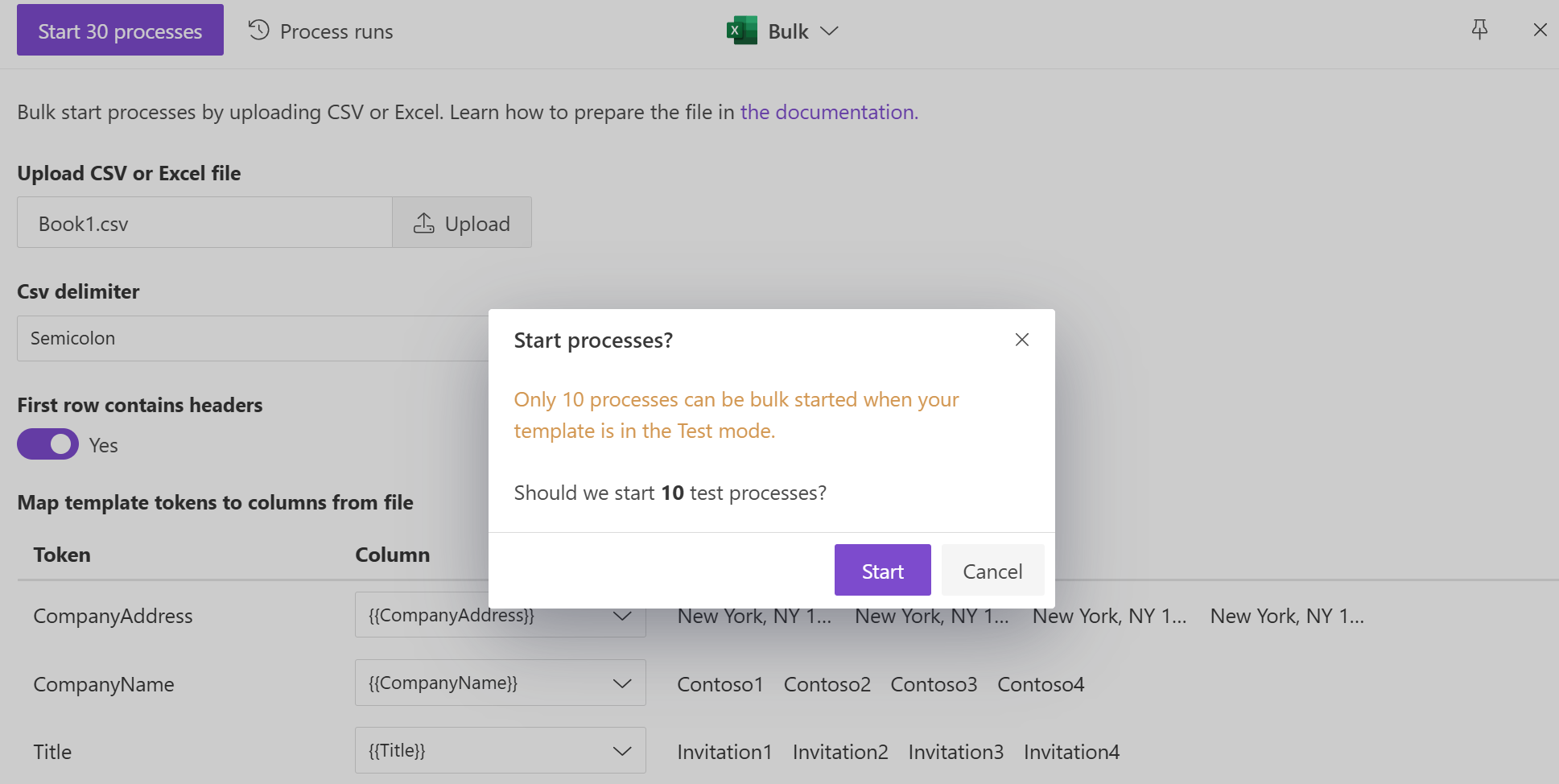Upload CSV or Excel file