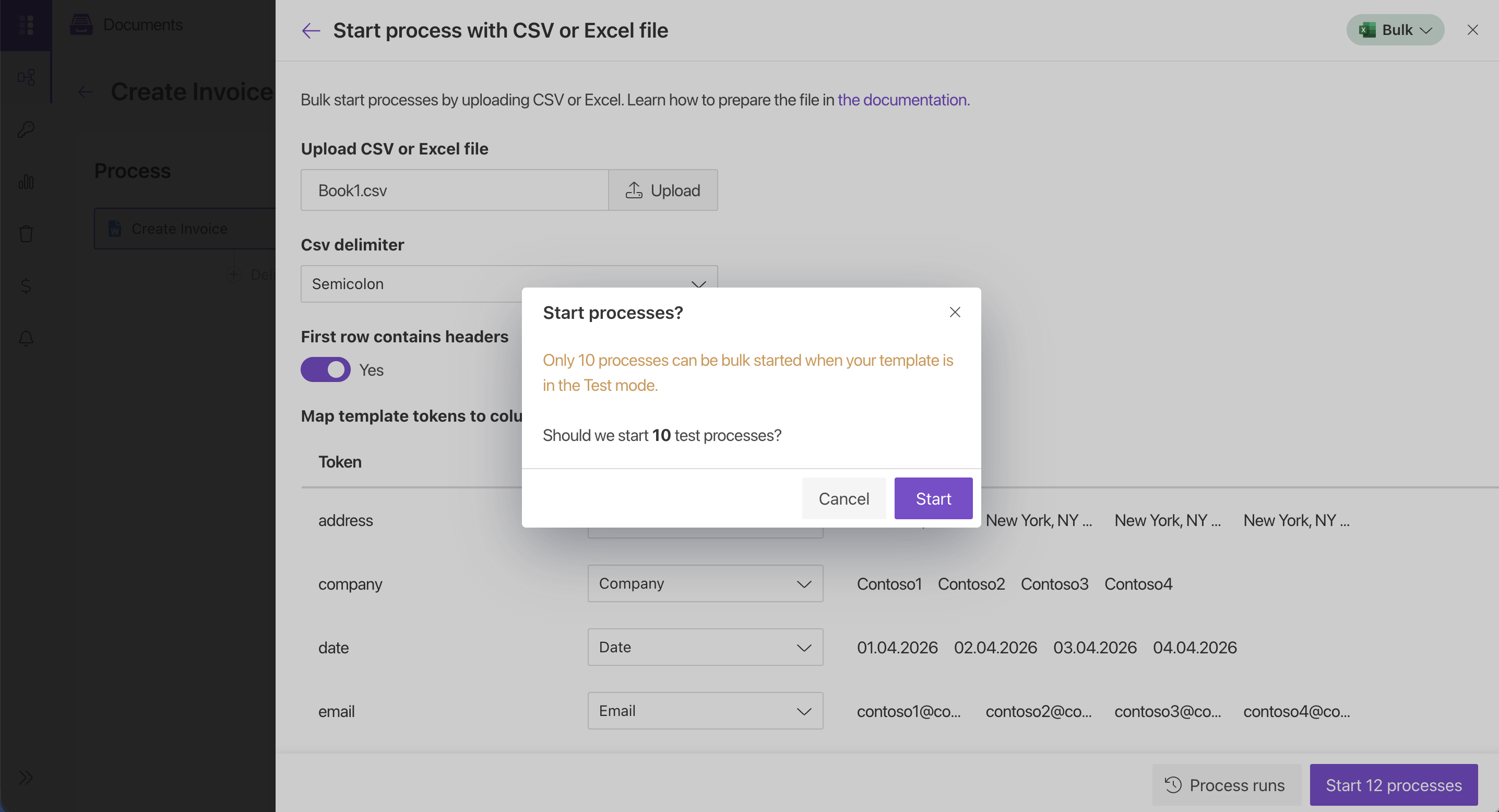 Test mode limits runs to 10 processes