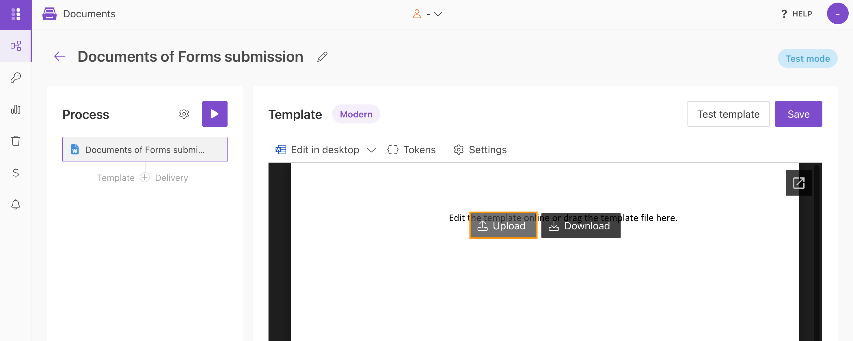 Upload a DOCX template to the document process