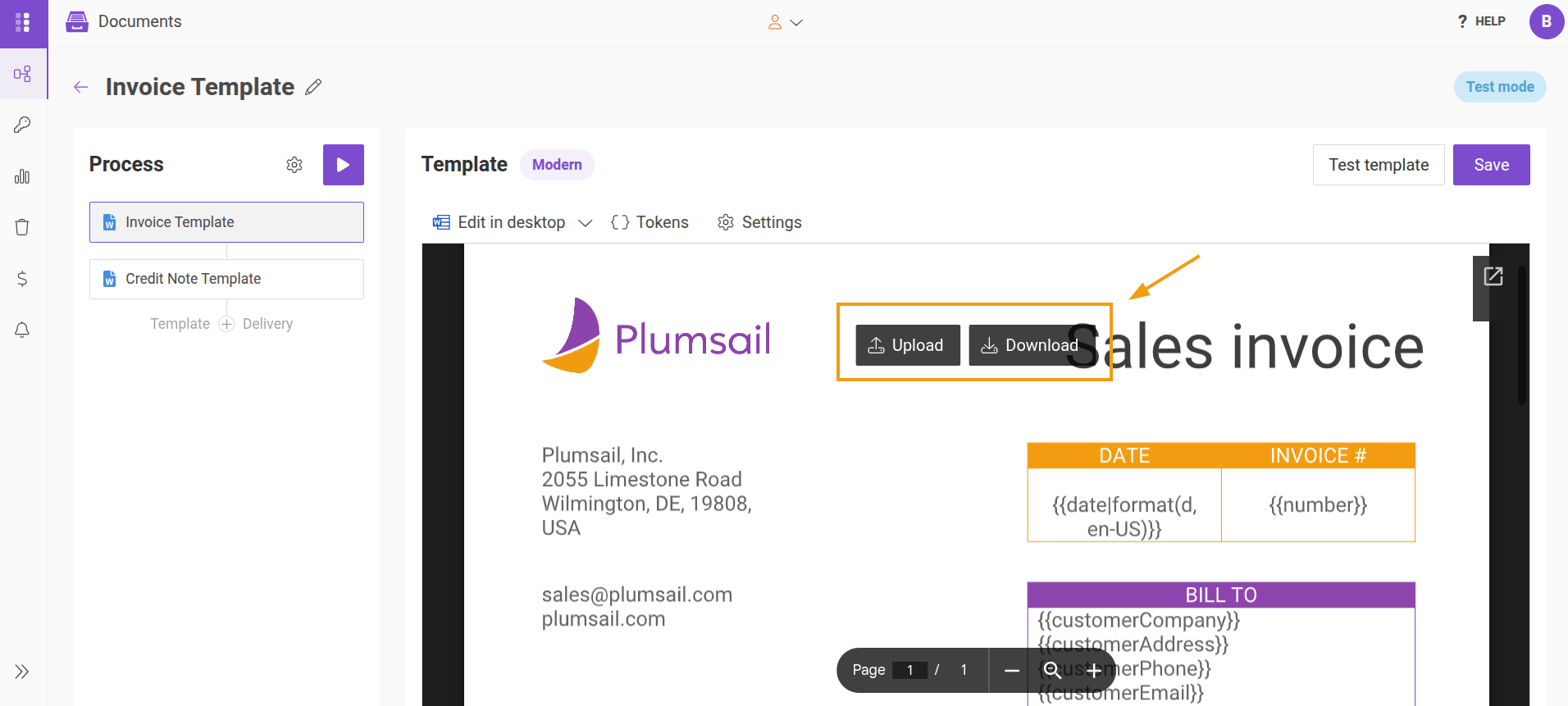Upload/Download button