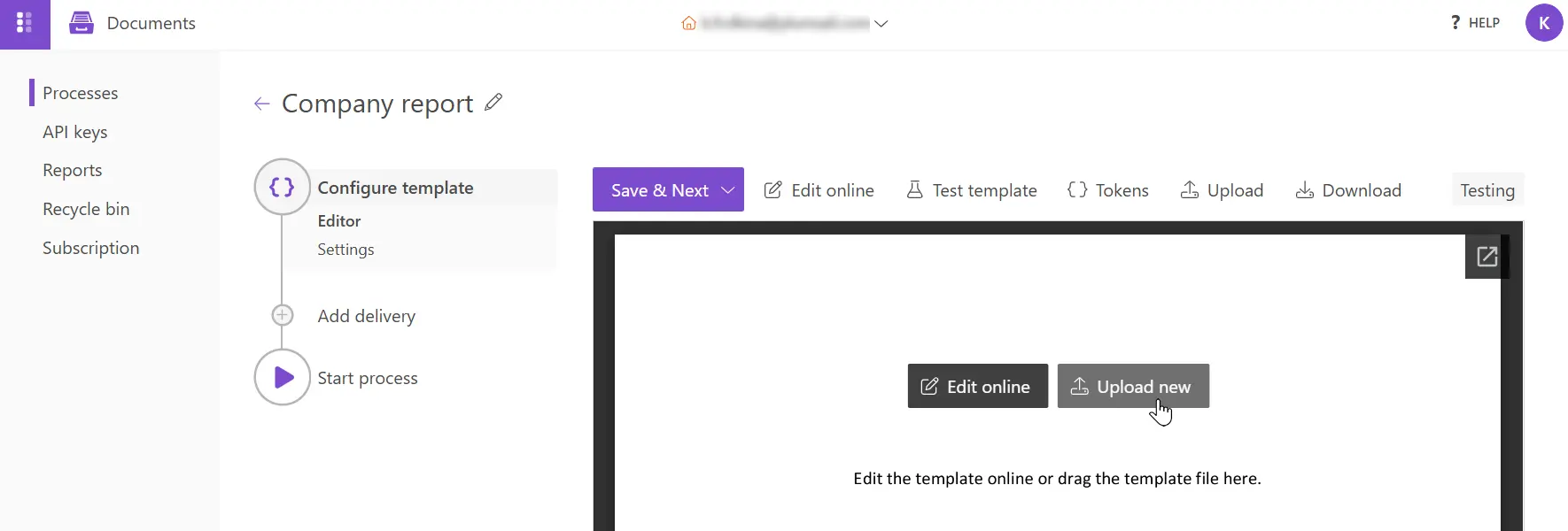 upload PPTX template file