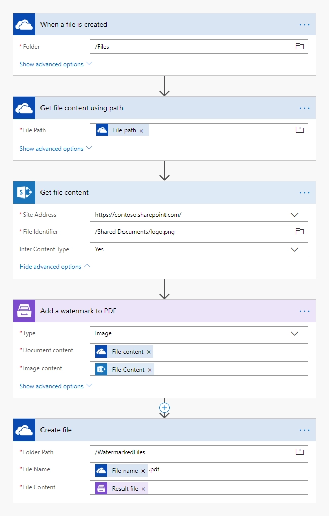 Use image type watermark to add a company logo flow