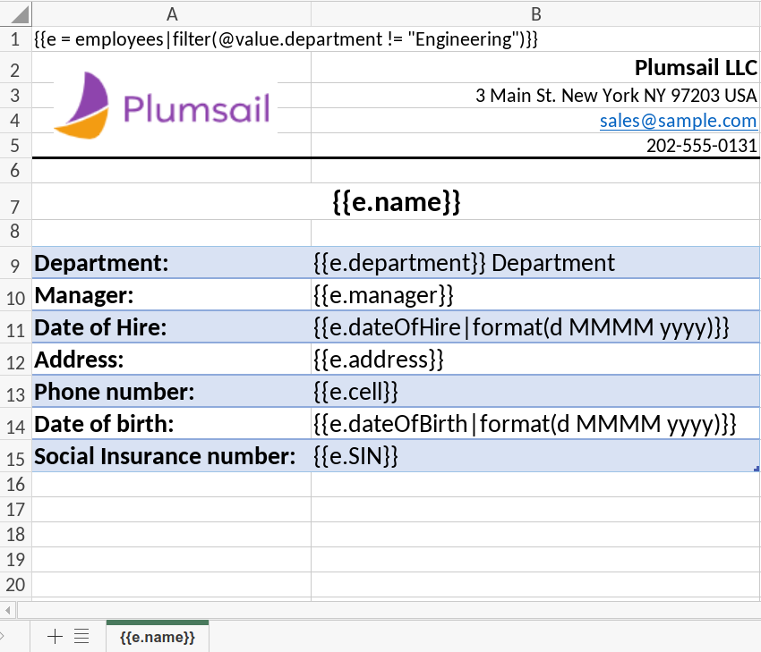 Excel template configured to hide worksheets conditionally