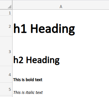Markdown operation results in XLSX template