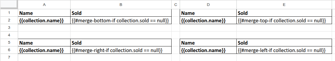 XLSX template using different variations of the merge function
