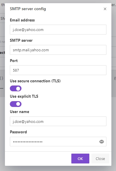 Yahoo smtp delivery settings