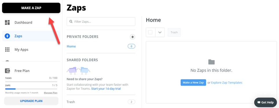 Zapier home interface
