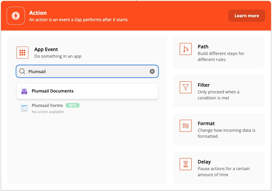Plumsail Documents action in Zapier