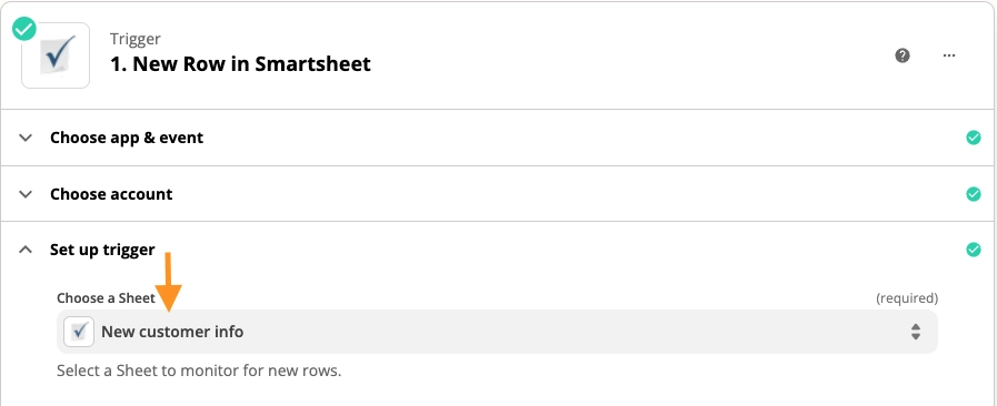 Select sheet that zapier will monitor for new rows