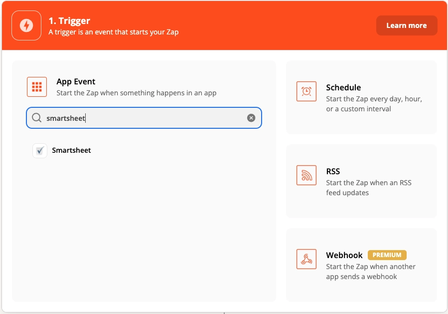 Smartsheet trigger in Zapier