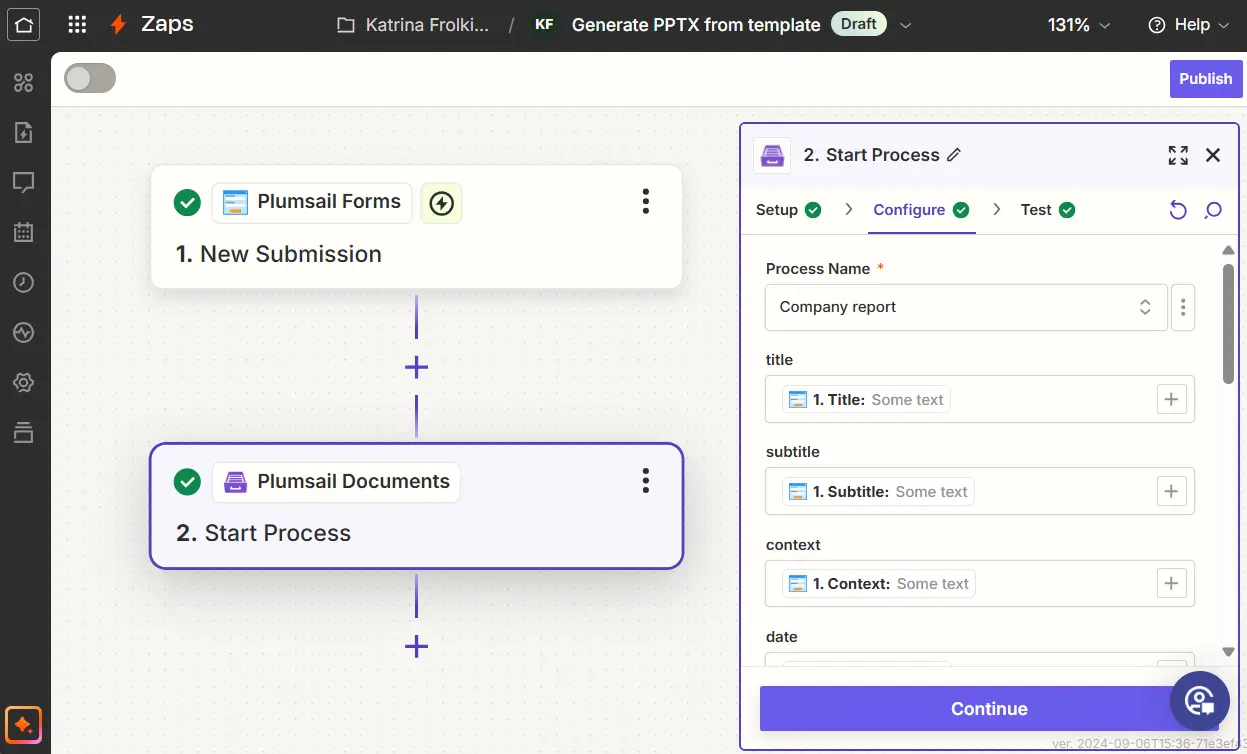 Start process in Zapier