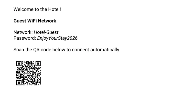 Generated PDF document with WiFi QR code