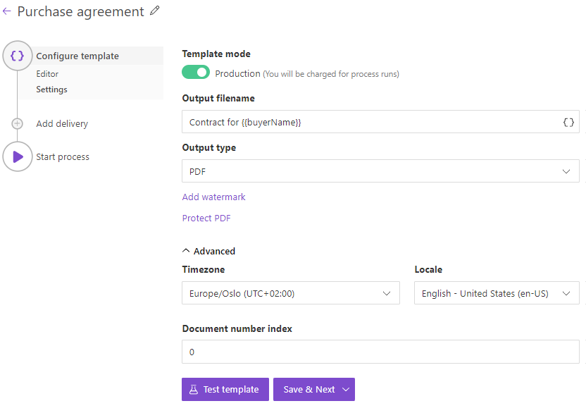 Configure template