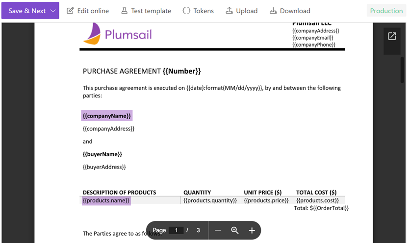 preview of document template