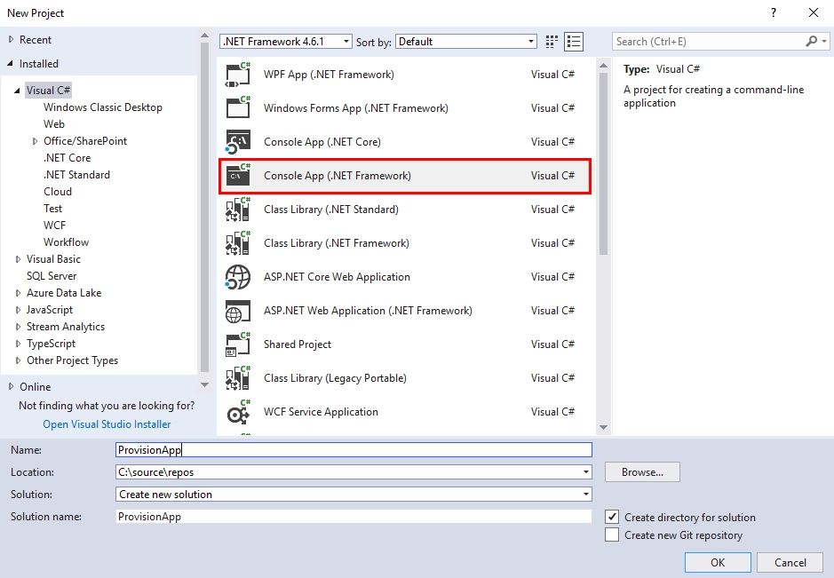 Create new Console App