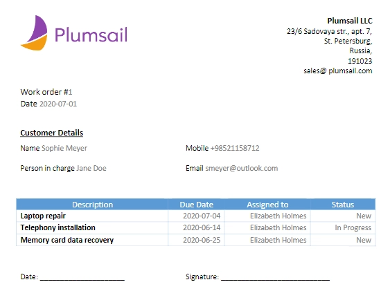 Work Order PDF