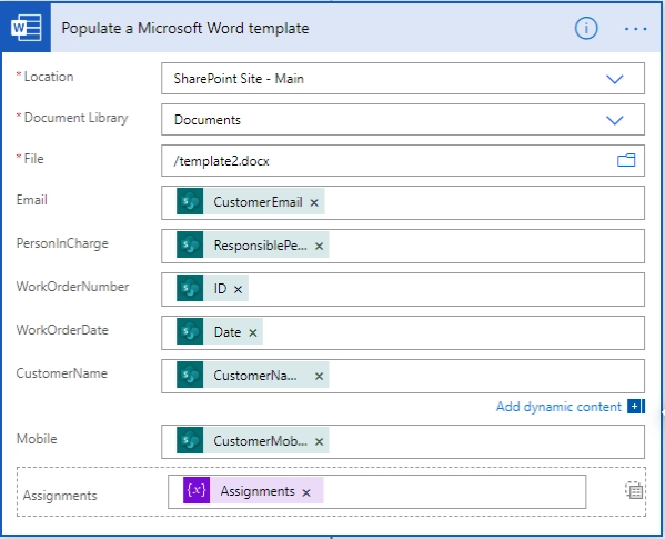 Populate a Microsoft Word template