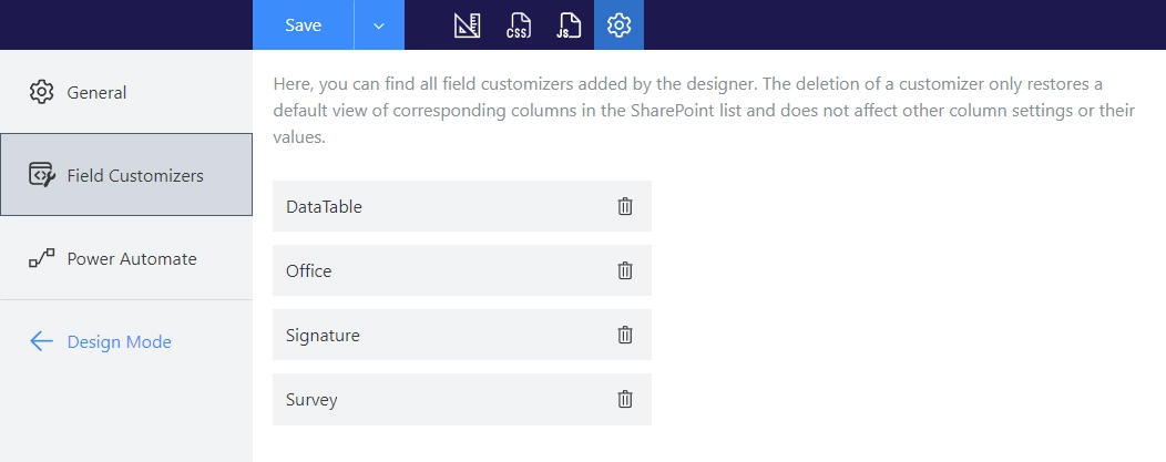 Manage customizers