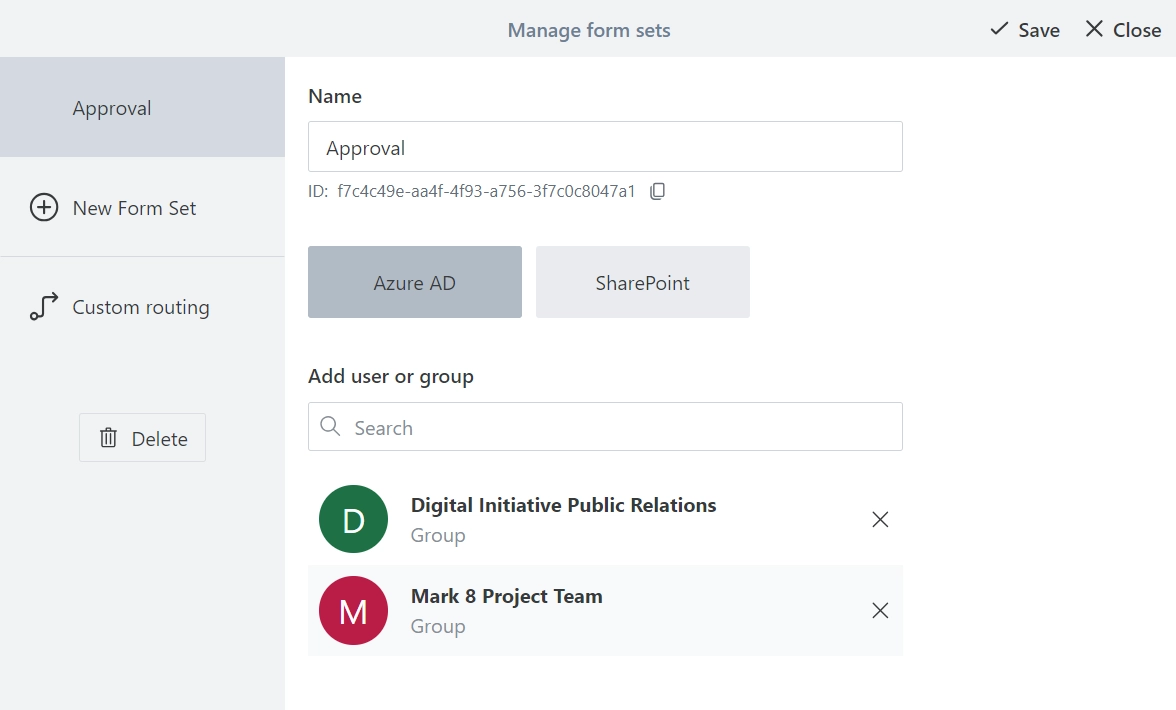 Form sets Group Configuration