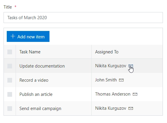 Send email via column