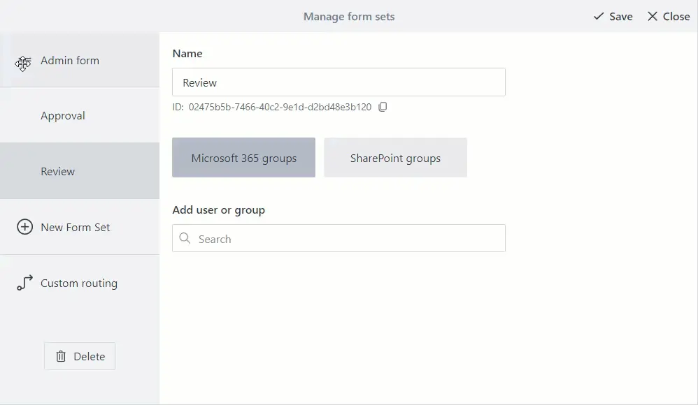 Form Sets order