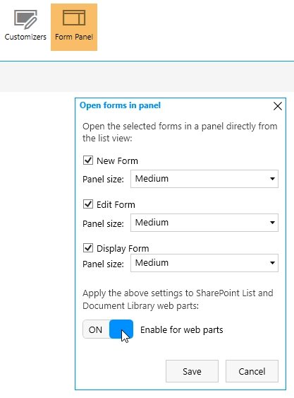 Form Panel settings