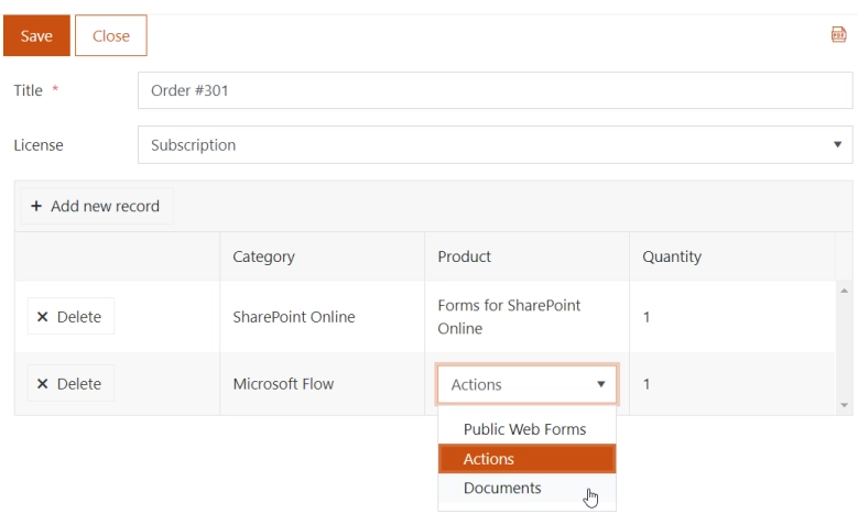 Form with DataTable result