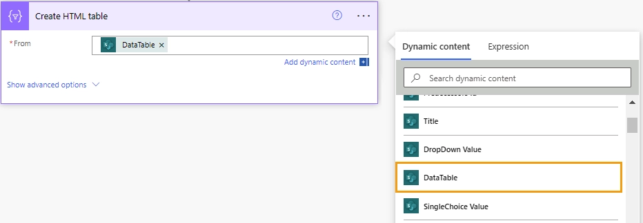 Create HTML table data