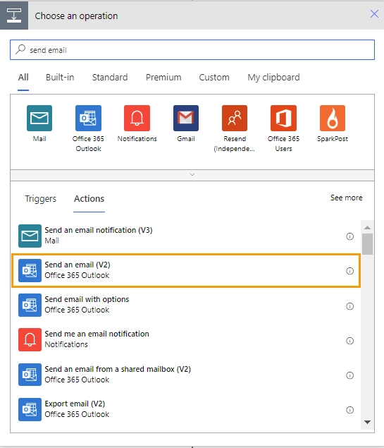 Send Email action