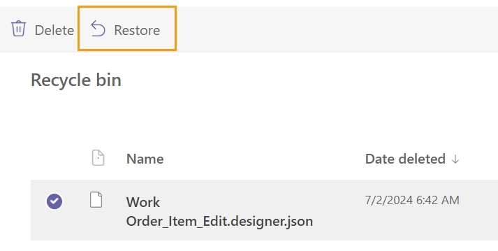 Recycle Bin restore