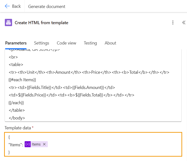 Create HTML from Template