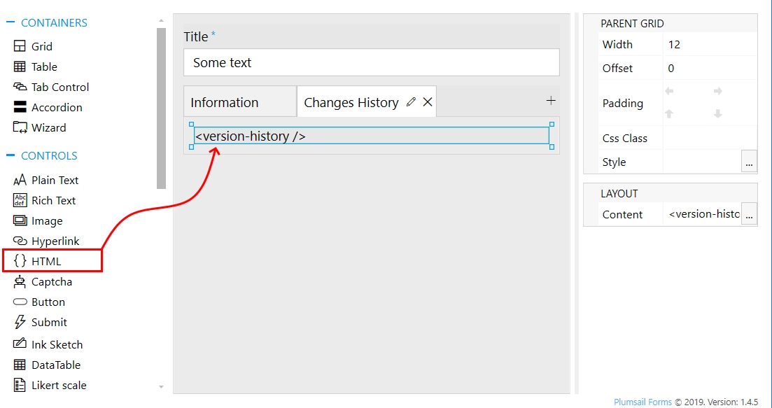 Second tab and HTML control