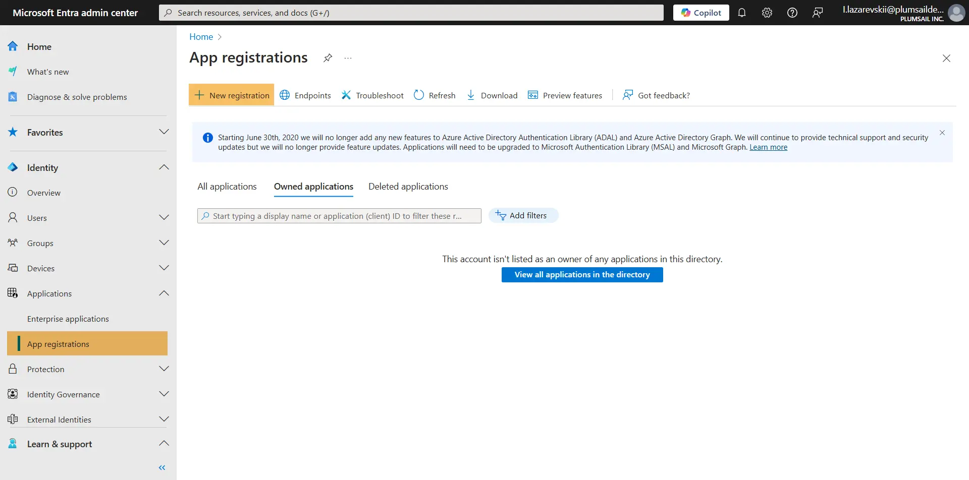 Open the app registration page in Microsoft Entra