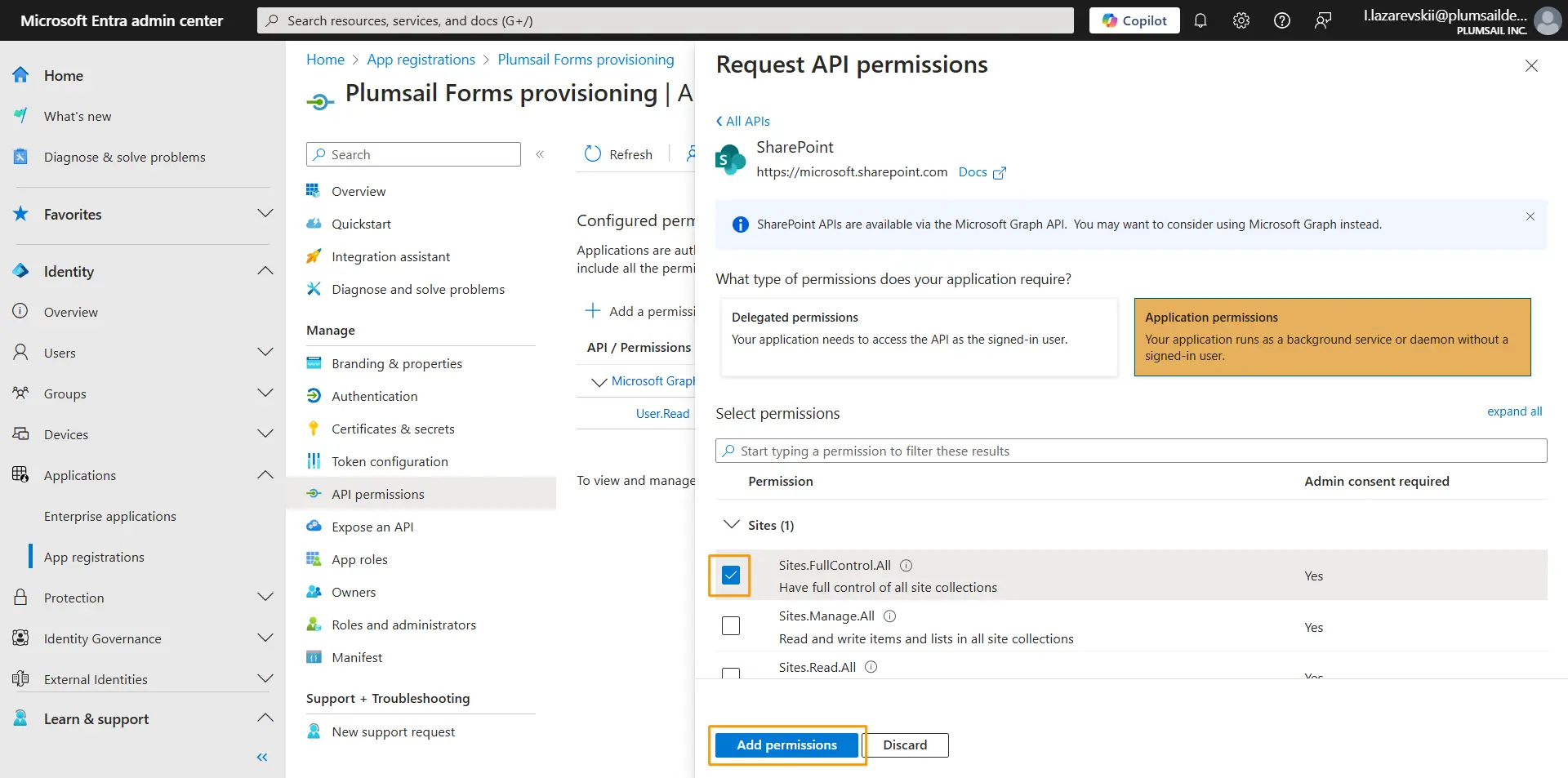 Configure the permission